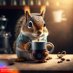 Adobe Firefly - Squirrel Drinking Coffee 1 - Carl Craig ai