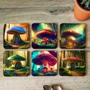 Mushroom House Coasters - image mockup - Carl Craig ai